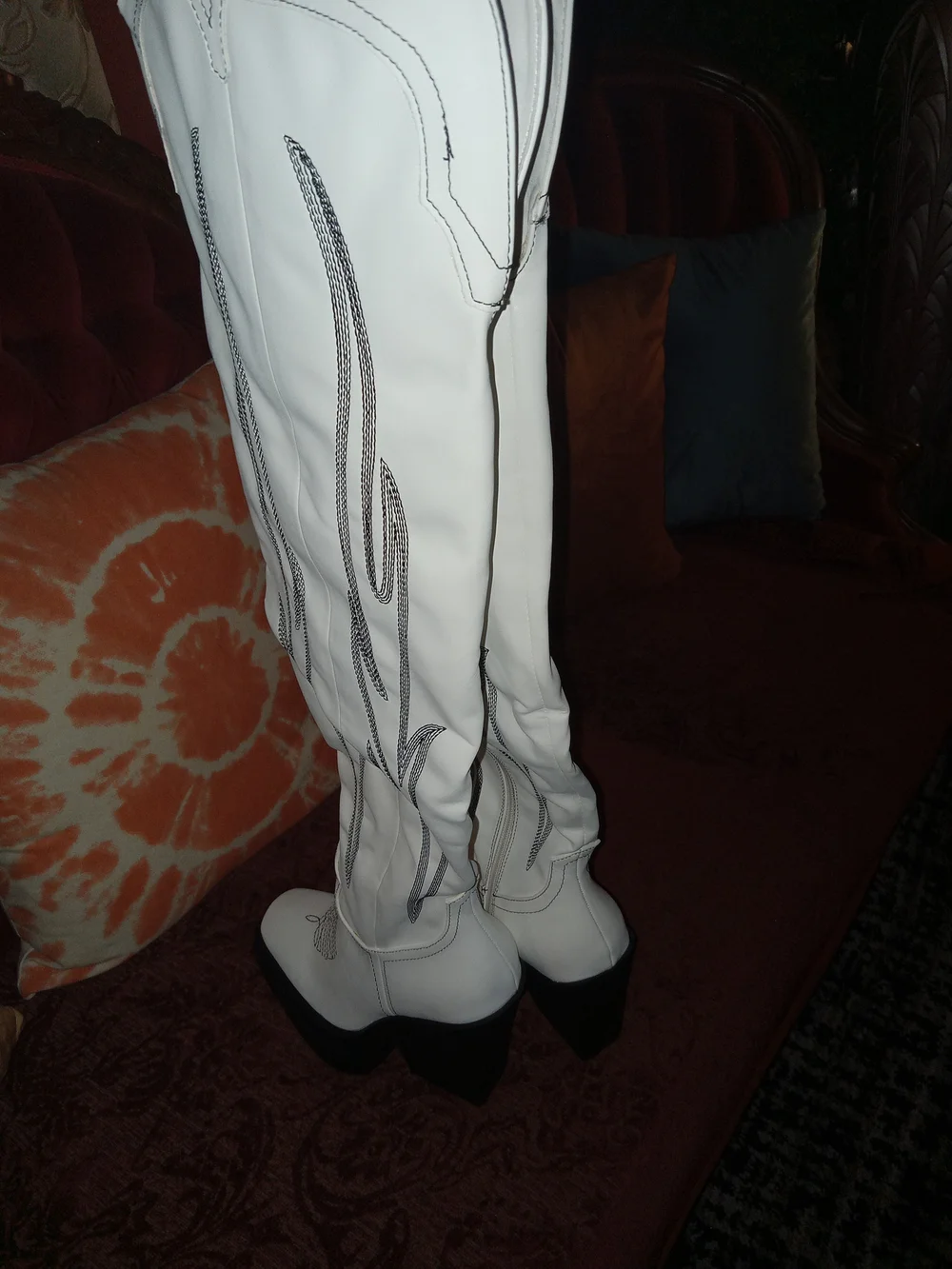 Lemonade White Over-the-Knee Western Boots with Black Stitching